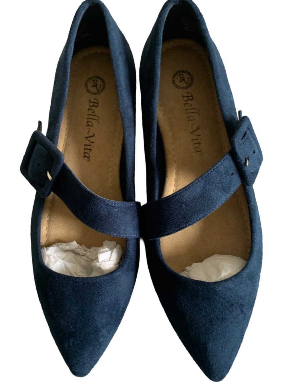 BELLA VITA Navy Blue Faux Suede Virginia II Mary Jane Pointed Toe Flats Sz 5.5 - Picture 5 of 11